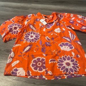 Floral Orange and Purple Blouse